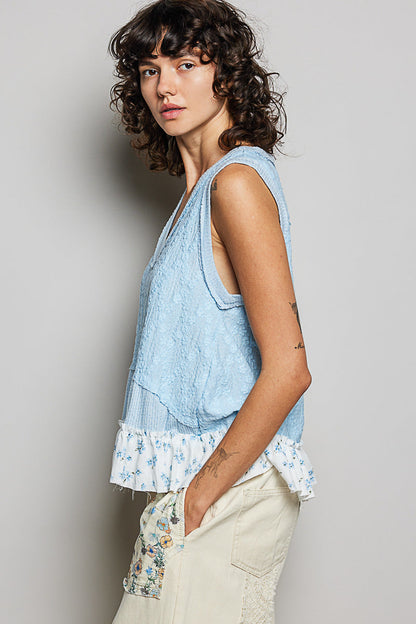 Hazel Blues® |  POL Floral Print V-Neck Textured Tank