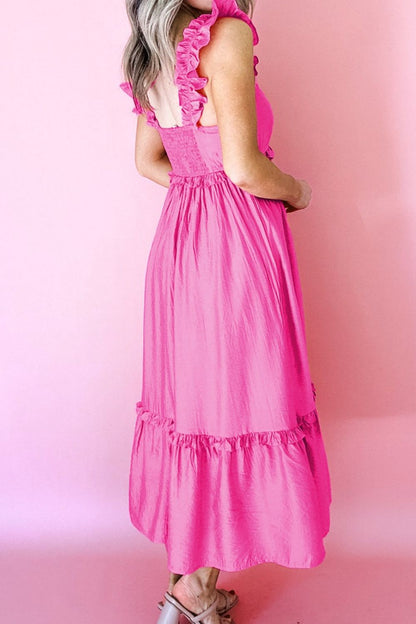 Hazel Blues® |  Solid Color Ruffle Trim High Waist Sleeveless Maxi Dress