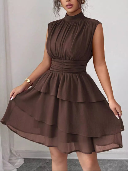 Ruffle Romance Dress | Ruffle Sleeveless Mock Neck Dress