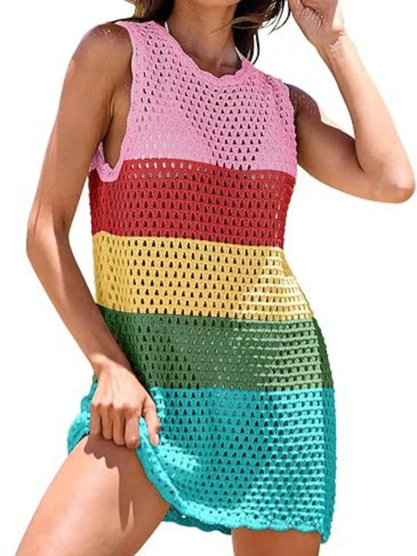 Hazel Blues® |  Color Block Openwork Sleeveless Cutout Back Cover-Up