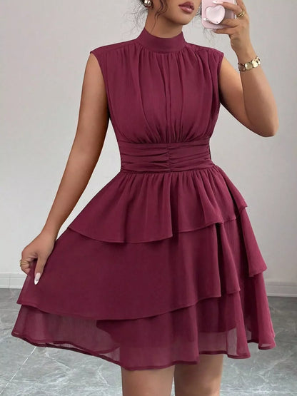 Ruffle Romance Dress | Ruffle Sleeveless Mock Neck Dress