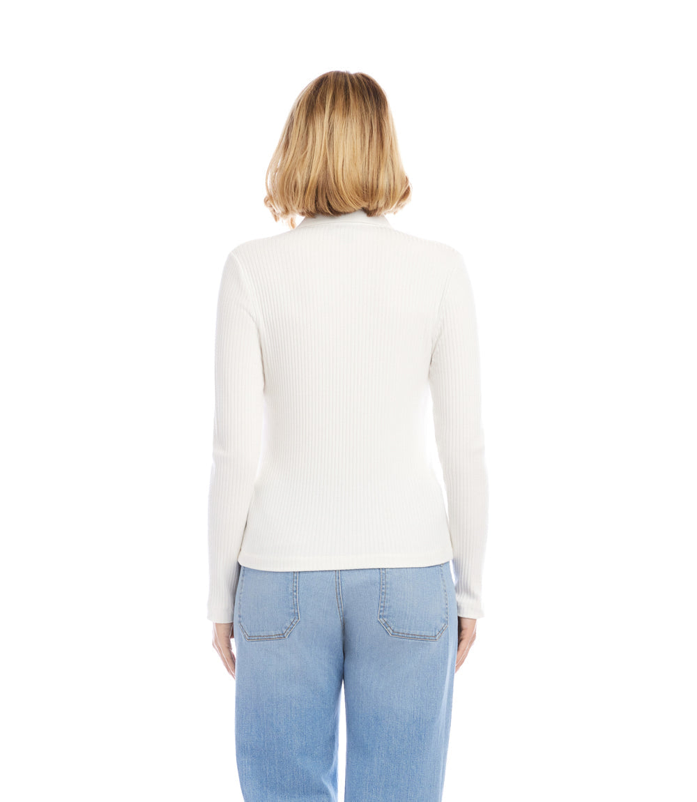 Ribbed Long Sleeve Button Front Top