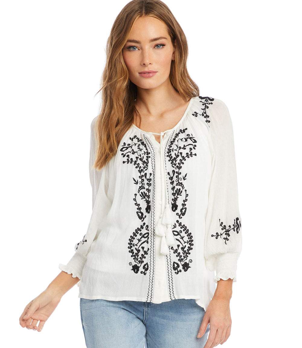 Embroidered Peasant Top