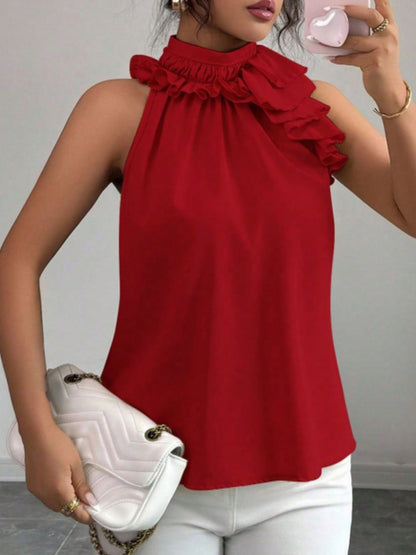 Hazel Blues® |  Ruffle High Neck Sleeveless Top