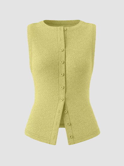 Hazel Blues® |  Ribbed Button-Front Sleeveless Tank