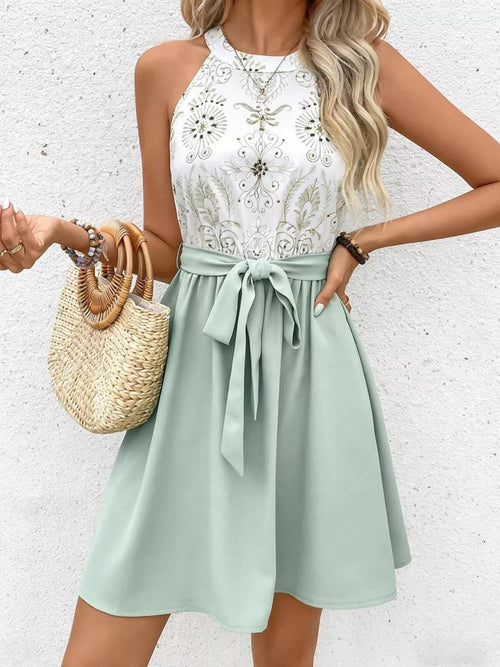 Hazel Blues® |  Sleeveless Tie Waist A-Line Dress