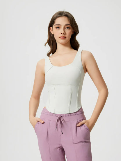 Hazel Blues® |  Millennia Round Neck Wide Strap Active Tank with Detachable Chest Pads
