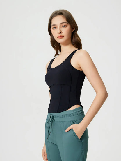 Hazel Blues® |  Millennia Round Neck Wide Strap Active Tank with Detachable Chest Pads