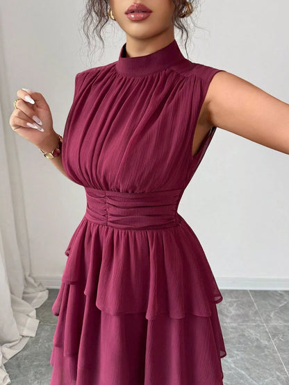 Ruffle Romance Dress | Ruffle Sleeveless Mock Neck Dress