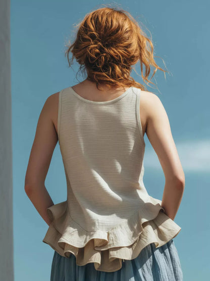 Hazel Blues® |  Ruffled Hem Round Neck Tank