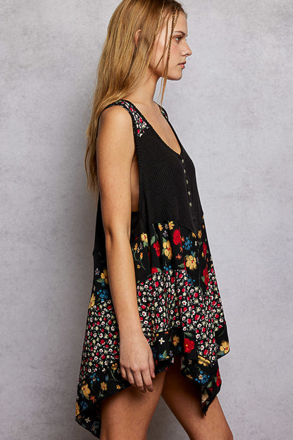 Hazel Blues® |  POL Round Neck Ribbed Tank with Woven Print Patch