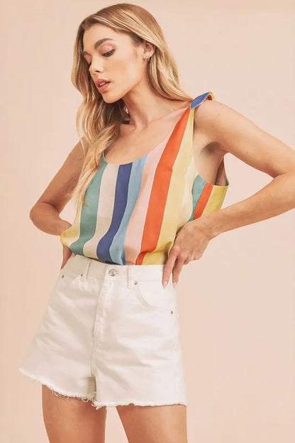 Hazel Blues® |  Aemi + Co Contrast Striped Scoop Neck Tie Shoulder Tank
