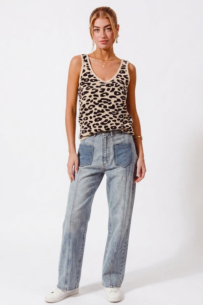 Hazel Blues® |  SO ME Leopard Knitted Lightweight V Neck Tank Top