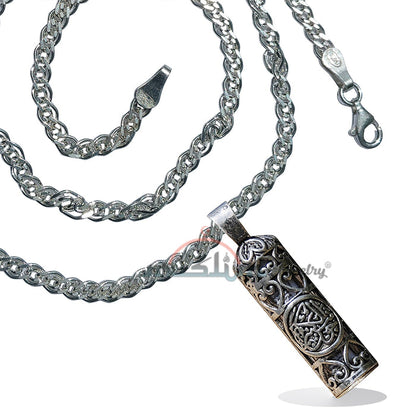 25" Figaro Chain with Jawshan Kabir Cevsen Vial Enclosed In Sterling Silver Talisman Pendant Tavis Necklace