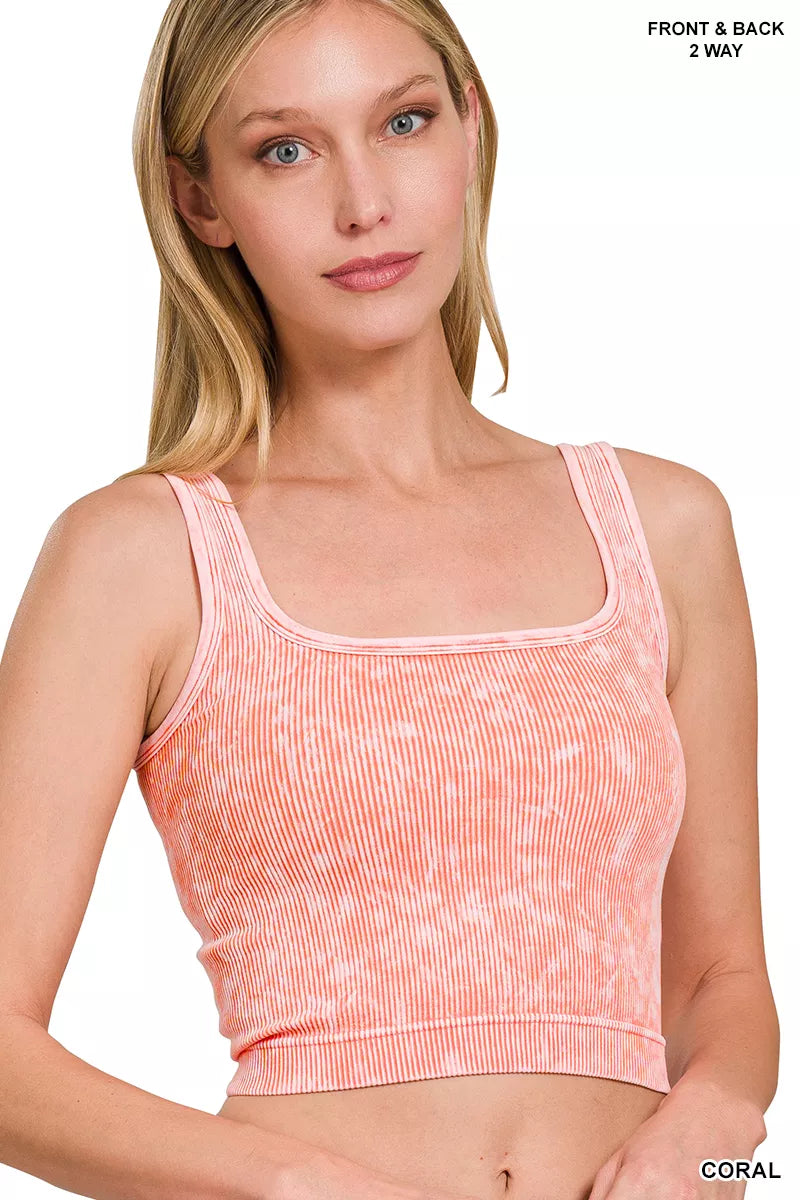 Hazel Blues® |  Zenana 2 Way Neckline Washed Ribbed Seamless Tank Top