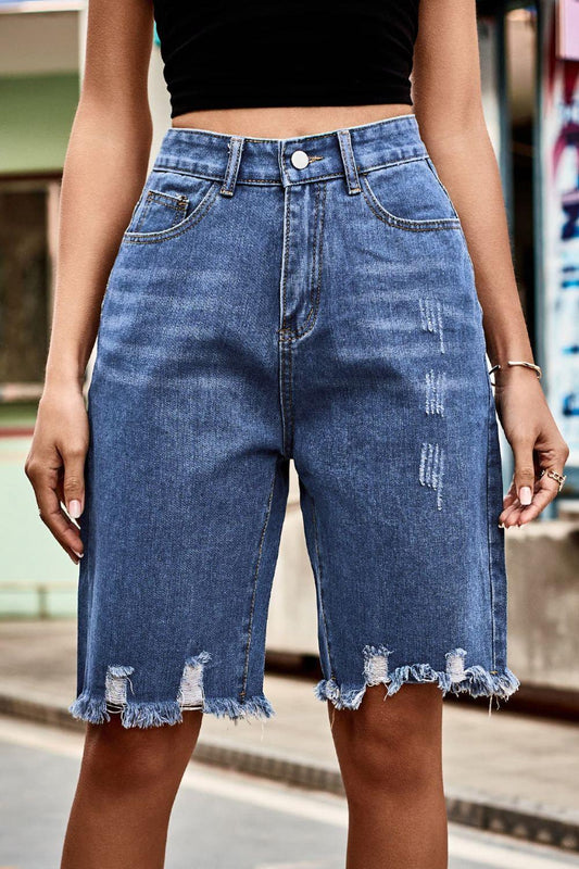 Hazel Blues® |  Raw Hem High Waist Denim Shorts with Pockets