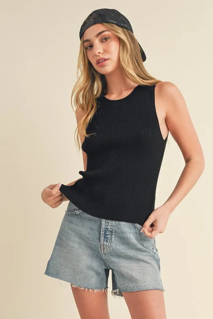 Hazel Blues® |  Aemi + Co Ribbed Round Neck Knit Tank