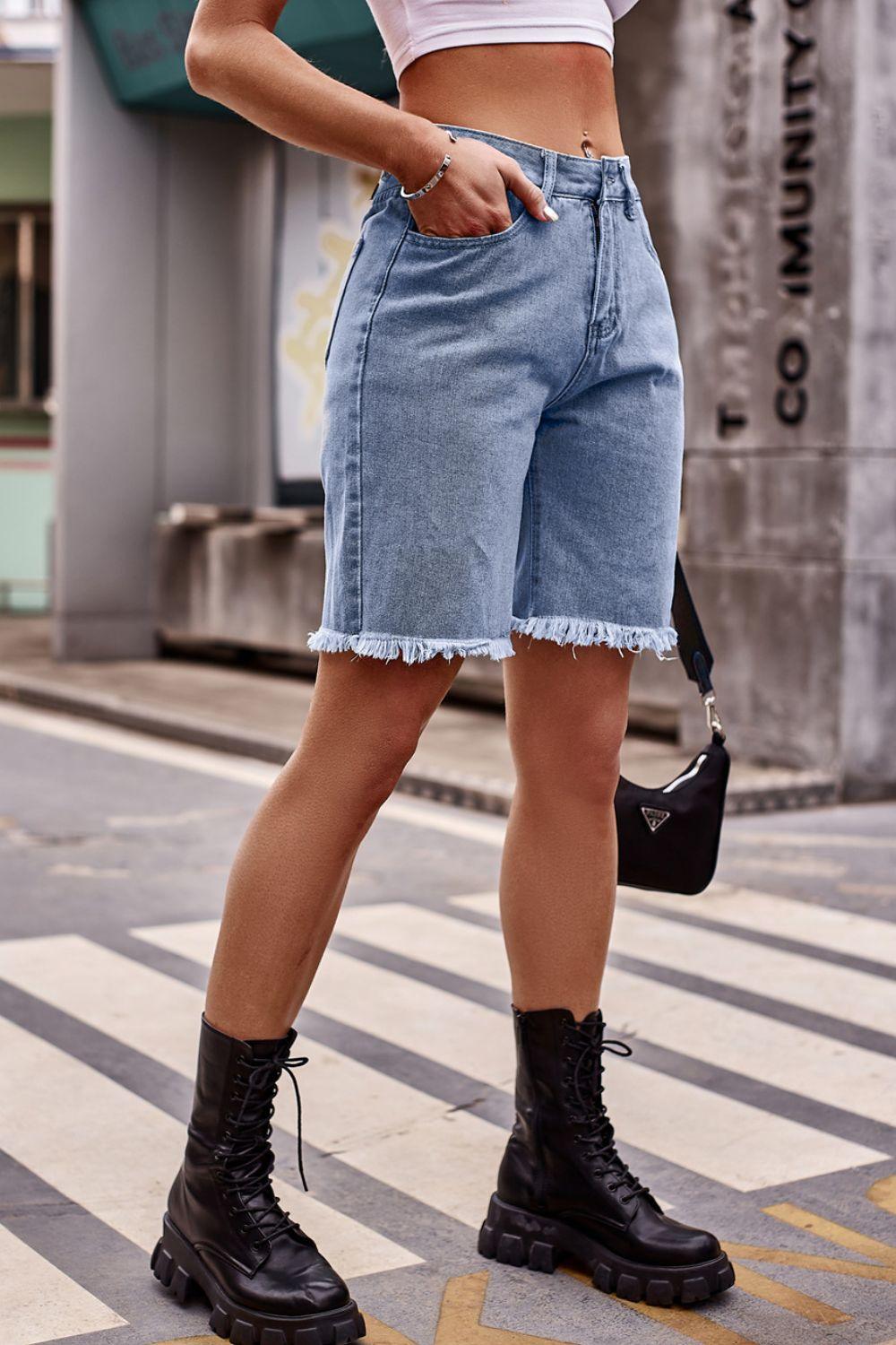 Hazel Blues® |  Raw Hem Denim Shorts with Pockets