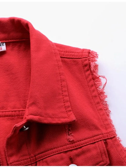 Hazel Blues® | Button Down Raw Hem Sleeveless Denim Jacket