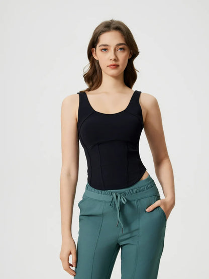 Hazel Blues® |  Millennia Round Neck Wide Strap Active Tank with Detachable Chest Pads