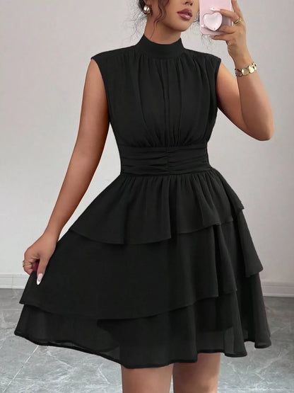 Ruffle Romance Dress | Ruffle Sleeveless Mock Neck Dress