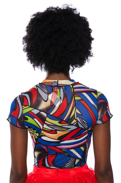 3 SWIRL MESH SHORT SLEEVE BODYSUIT