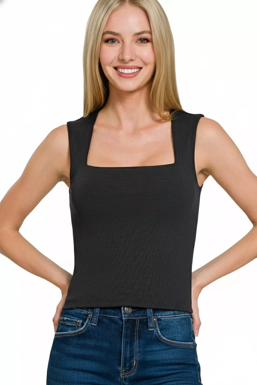 Hazel Blues® |  Zenana Ribbed Seamless Double Layered Square Neck Tank