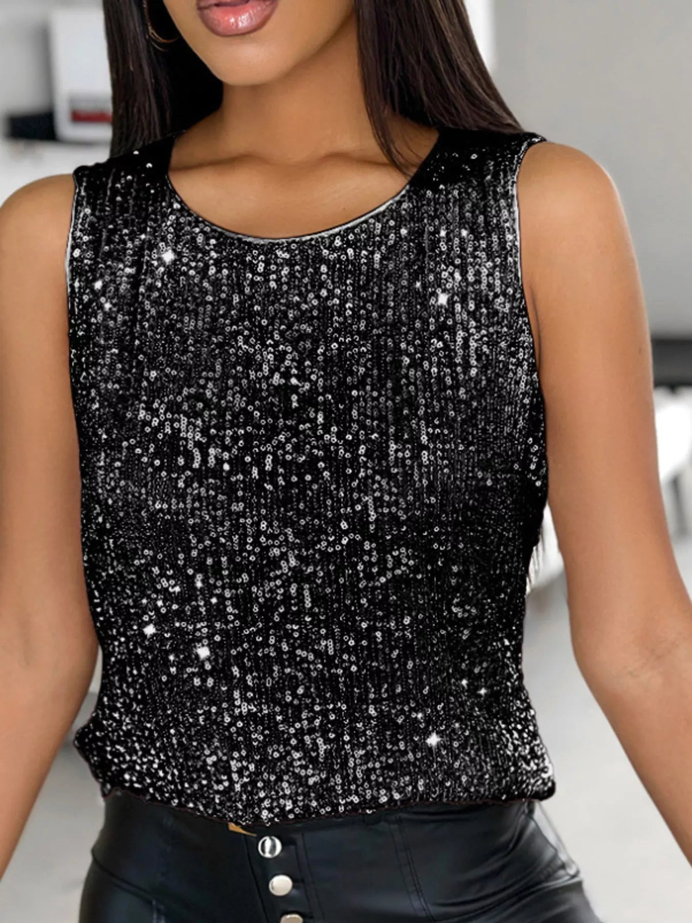 Hazel Blues® |  Sequin Round Neck Tank Top