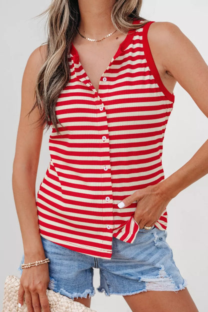 Hazel Blues® |  Stripe Buttoned Ribbed Knit Tank Top