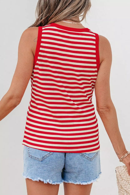Hazel Blues® |  Stripe Buttoned Ribbed Knit Tank Top