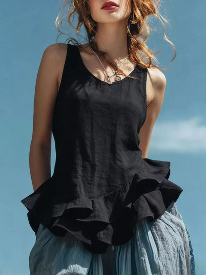 Hazel Blues® |  Ruffled Hem Round Neck Tank