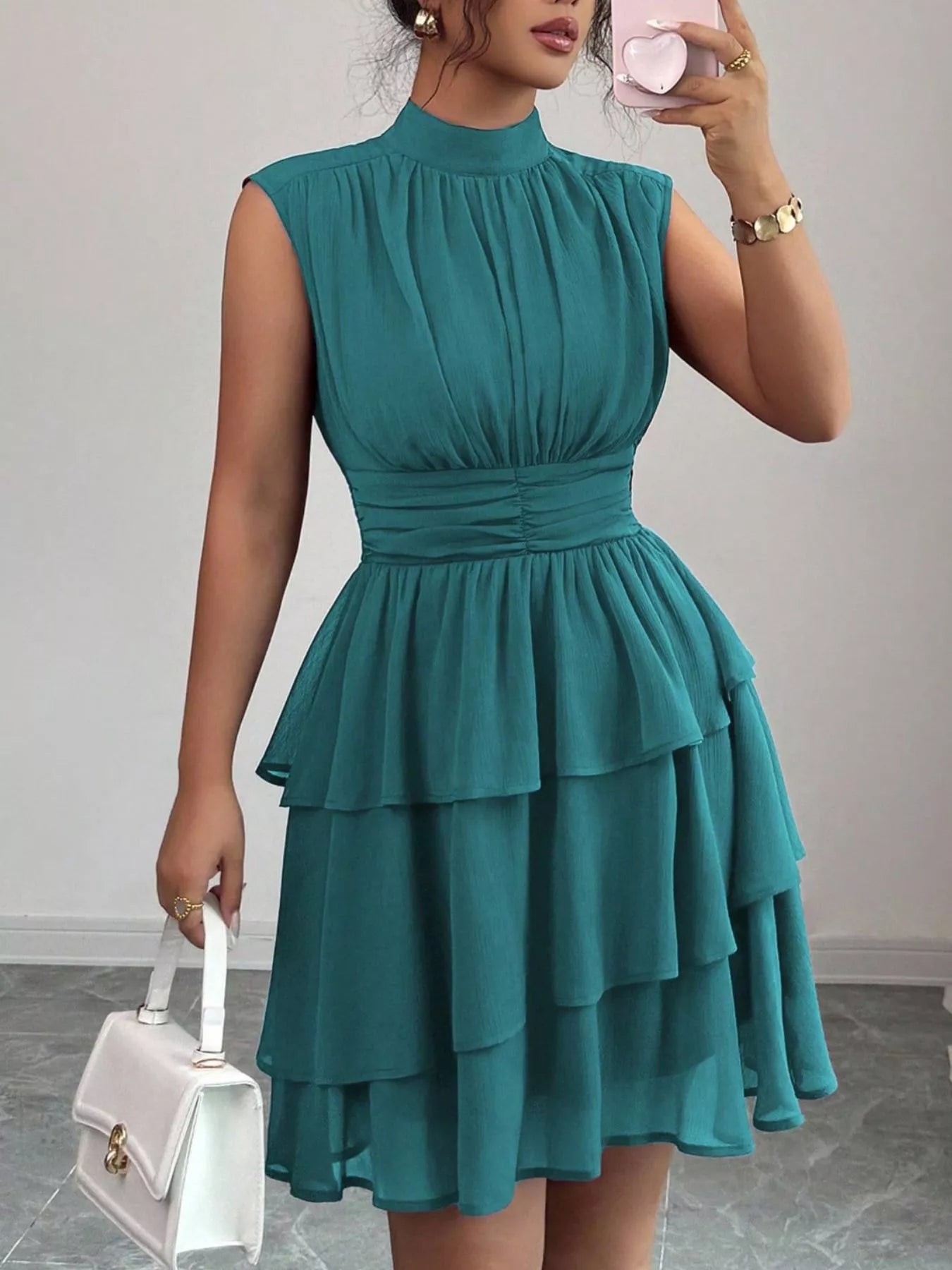 Ruffle Romance Dress | Ruffle Sleeveless Mock Neck Dress