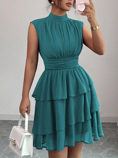 Ruffle Romance Dress | Ruffle Sleeveless Mock Neck Dress