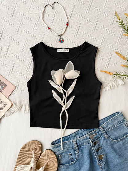 Hazel Blues® |  Floral Applique Round Neck Tank Top