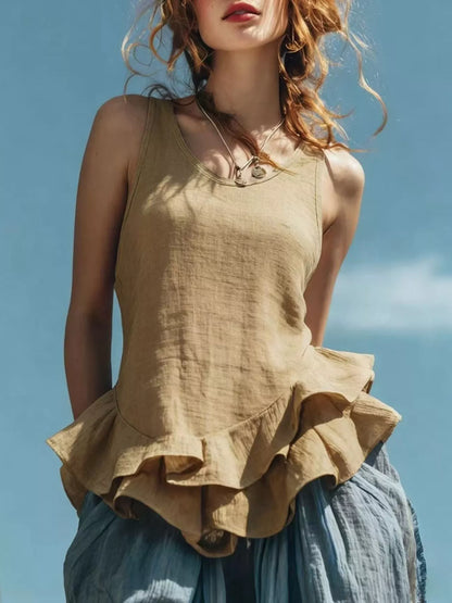 Hazel Blues® |  Ruffled Hem Round Neck Tank
