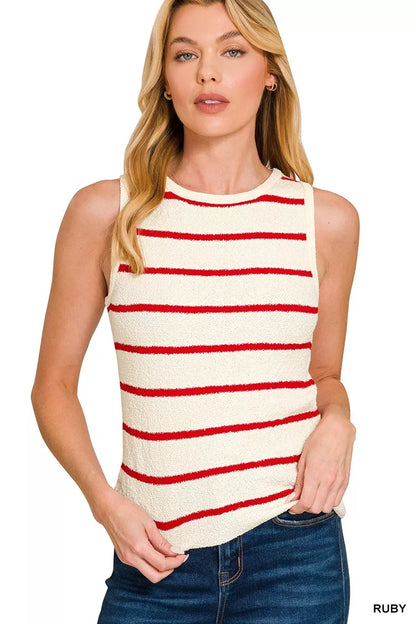 Hazel Blues® |  Zenana Round Neck Stripe Knit Tank Top