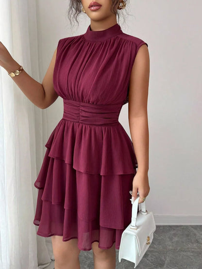 Ruffle Romance Dress | Ruffle Sleeveless Mock Neck Dress
