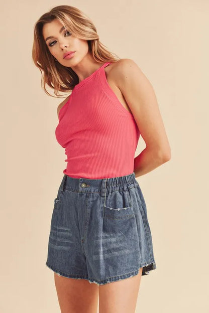 Hazel Blues® |  Aemi + Co Ribbed Round Neck Tank