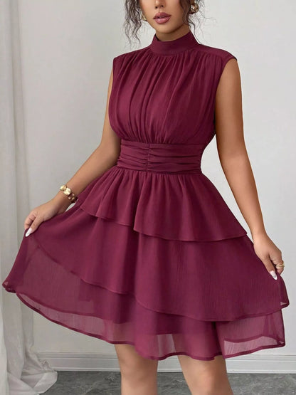 Ruffle Romance Dress | Ruffle Sleeveless Mock Neck Dress