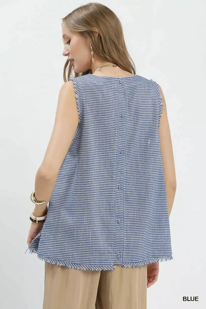 Hazel Blues® |  Umgee Stripe Fringe Trim Sleeveless Top