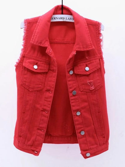 Hazel Blues® | Sleeveless Frayed Denim Vest Jacket