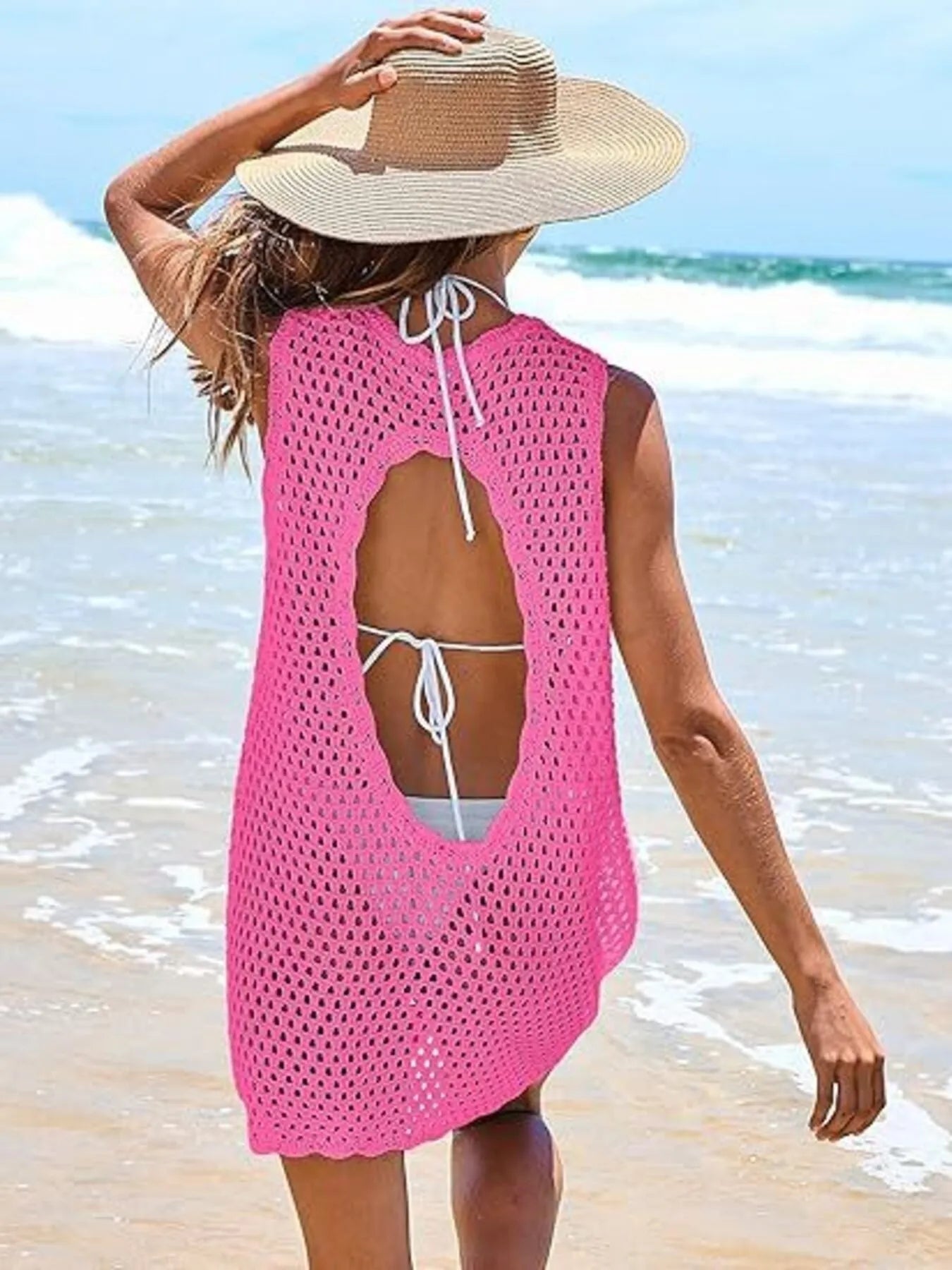 Hazel Blues® |  Color Block Openwork Sleeveless Cutout Back Cover-Up