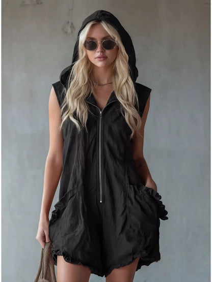 Ruffle Romance Romper | Ruffle Sleeveless Pocketed Romper