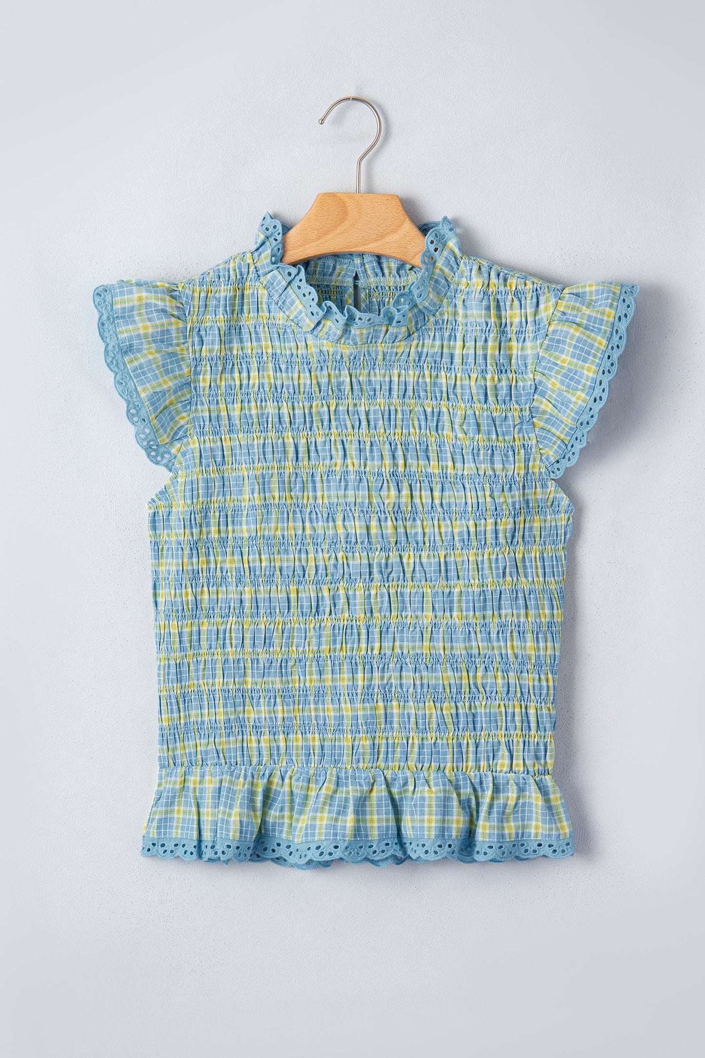 Hazel Blues® |  Southern Sweetheart Blouse | Gingham Lace Detail Blouse