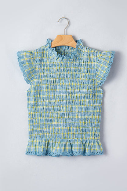 Hazel Blues® |  Southern Sweetheart Blouse | Gingham Lace Detail Blouse