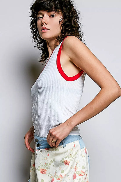 Hazel Blues® |  POL V-Neck Contrast Ribbed Sleeveless Tank