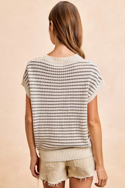 Hazel Blues® |  BiBi Pointelle Stripes Sleeveless Drop Shoulder Lightweight Sweater Top