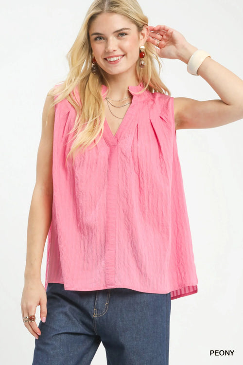 Hazel Blues® |  Umgee Sleeveless Textured Split Neck Top