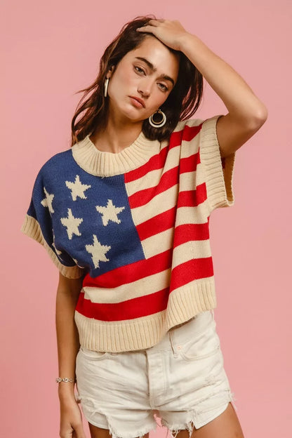 Hazel Blues® |  BiBi Star Patches American Flag Sleeveless Sweater
