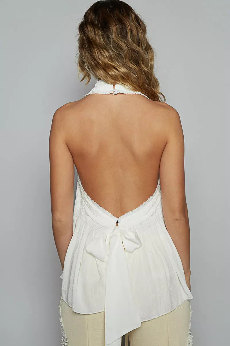 Hazel Blues® |  POL Backless Halter Sleeveless Top with Smocking Shirring Detail